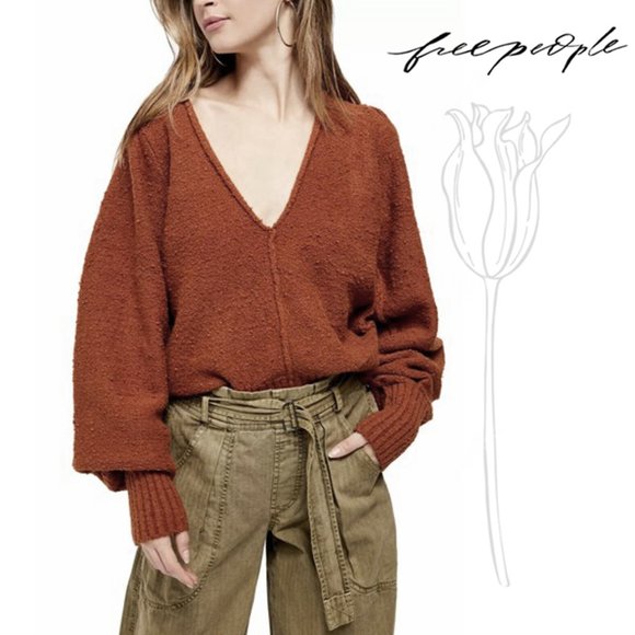Free People Burnt Butter Brown Reverie V-Neck Sweater